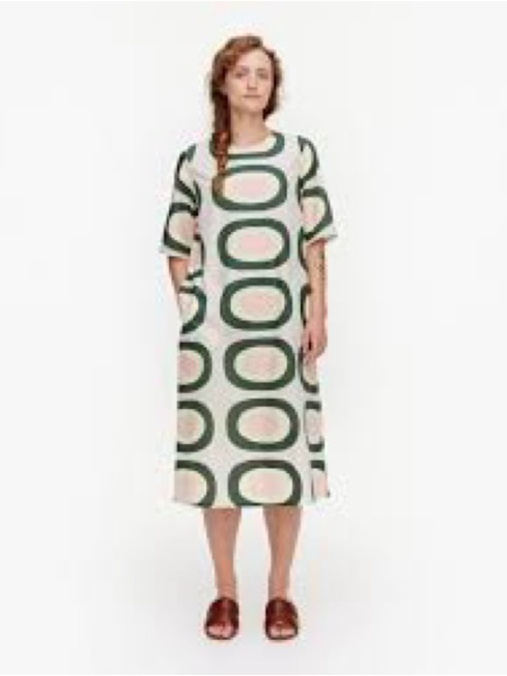 Marimekko Cream Midi Dress with Green Circle Motif - Picture 8 of 8